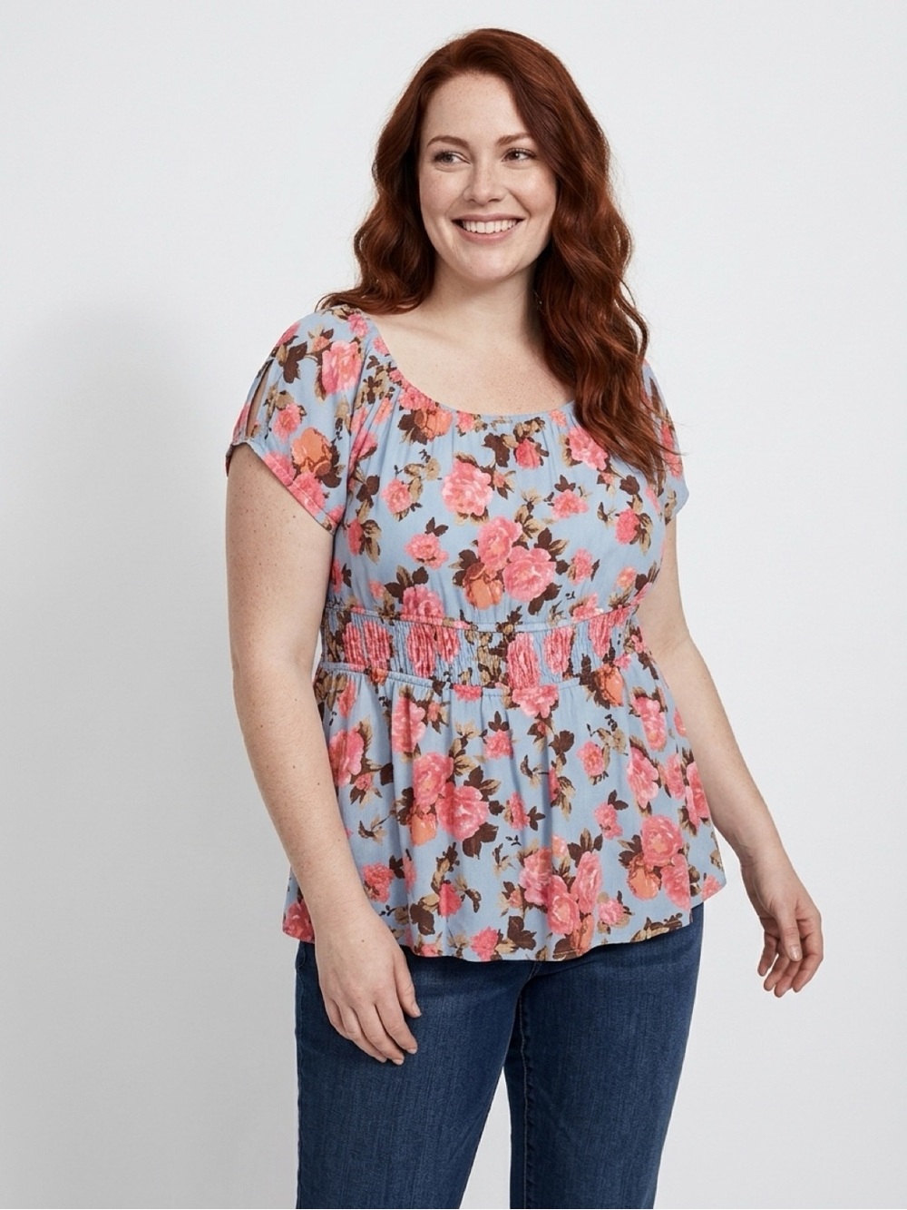 Torrid Floral Blouse - Blue and Pink